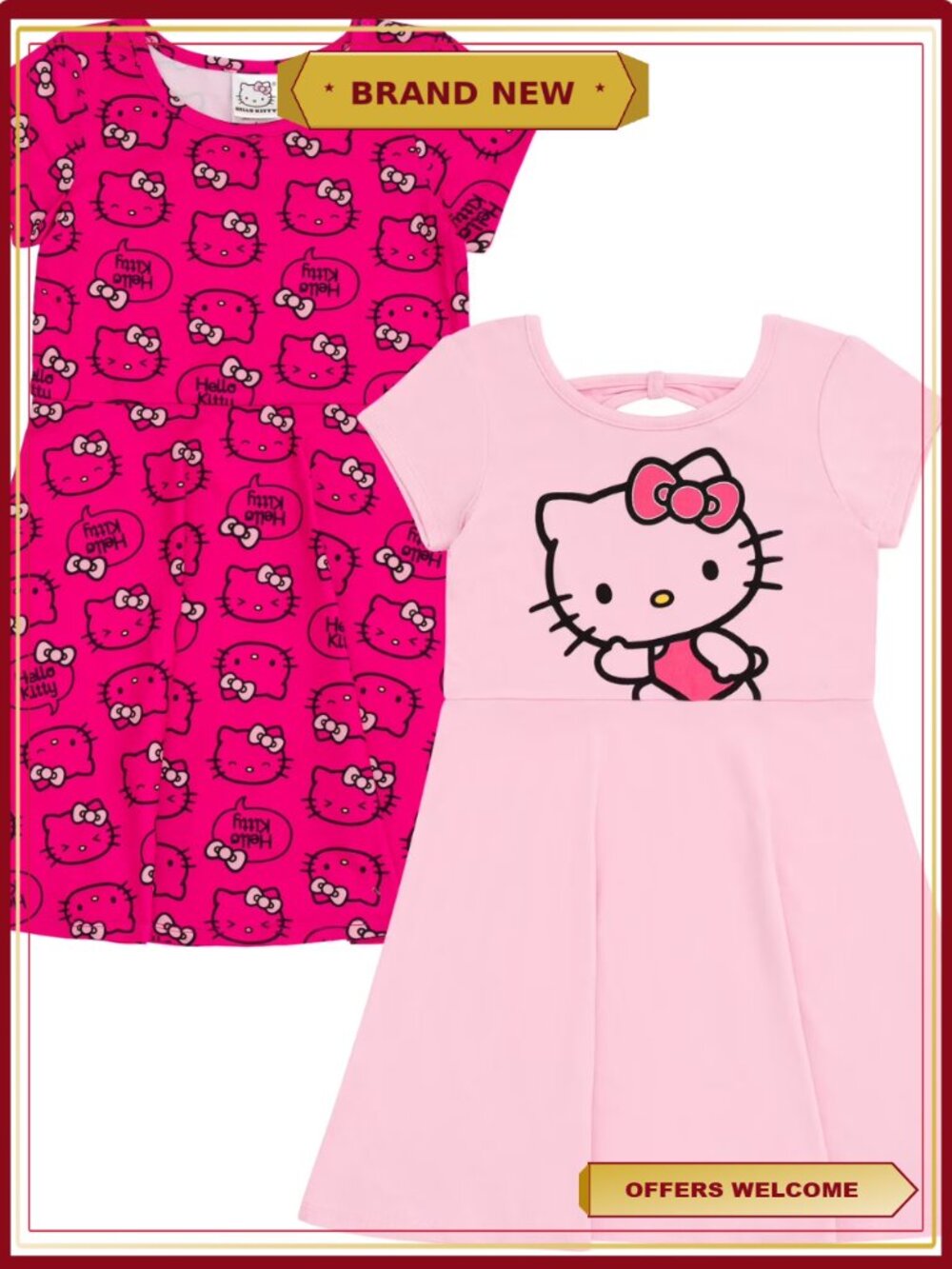 Hello Kitty Girls 2-Pack Short Sleeve Skater Dress Twirl Playwear